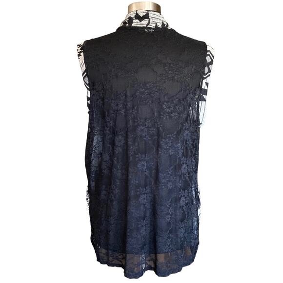 Multimedia Vest Cardigan Black & White Lace Back LARGE Southwest Western Cowgirl - Picture 3 of 7